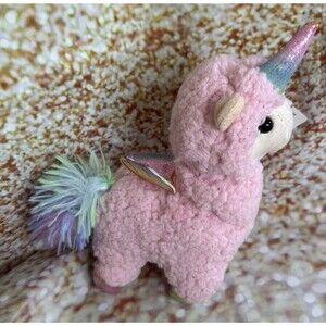 Pastel Pink Llama Unicorn Plush Soft Rainbow Wings & Tail 9” NWT Llamacorn